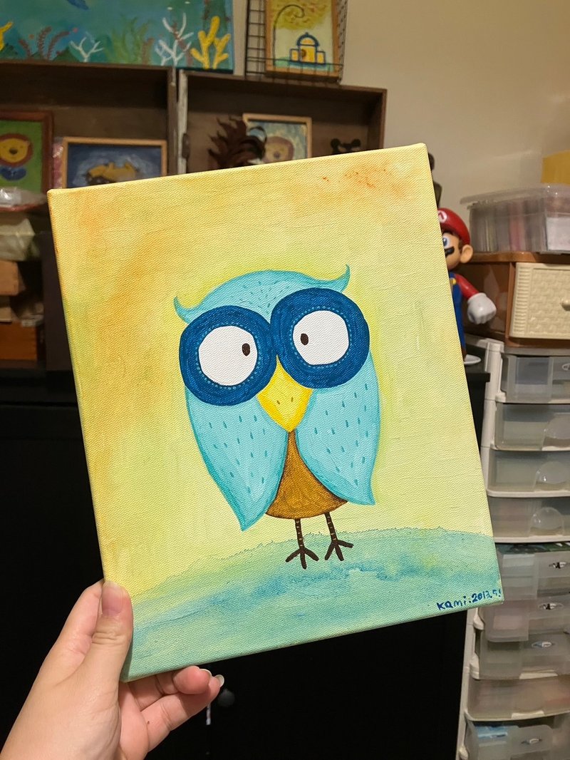 Original painting∣ Mint Owl/Awesome opening gift - Picture Frames - Other Materials Multicolor