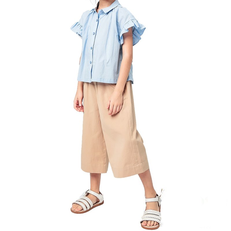 BIR 八分卡其寬褲 - 男/女童長褲/短褲 - 棉．麻 卡其色