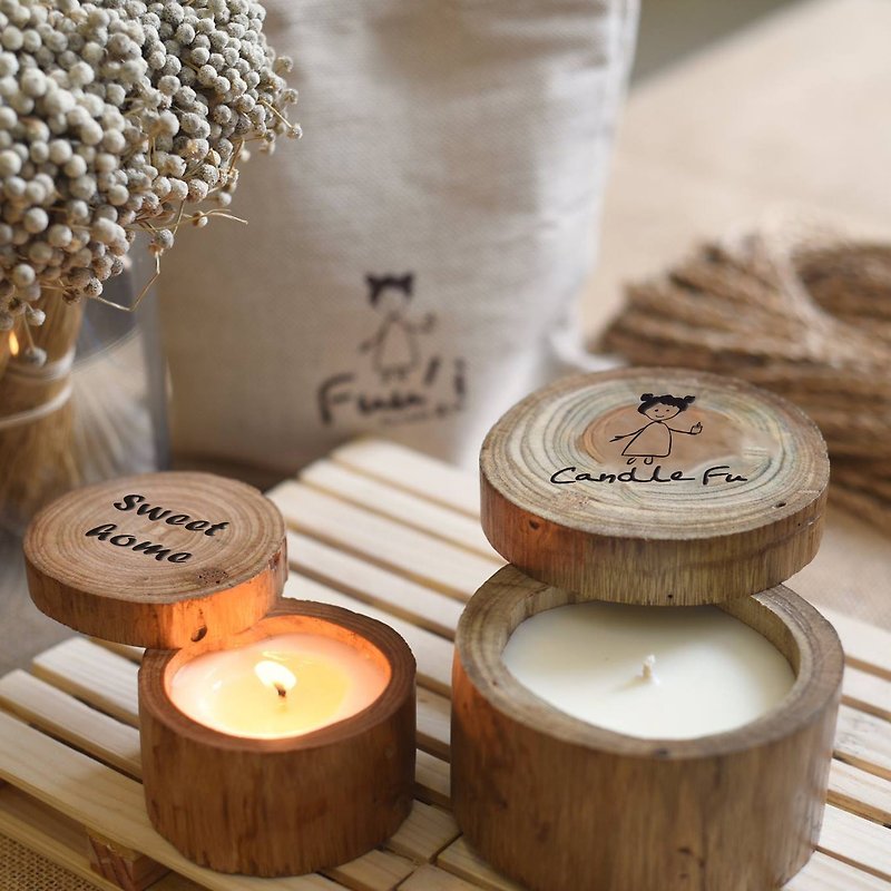 [Custom gift] 200ml light fragrance magnolia natural handmade scented candle round wood soybean scented candle - Candles & Candle Holders - Wood Brown