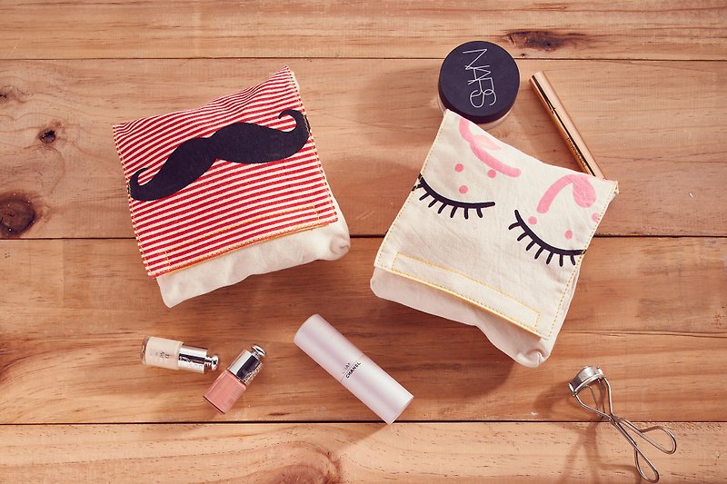 Canada fluf organic cotton was small bag / cosmetic bag - curved eyelashes Alice Beard (into a group of two) - Toiletry Bags & Pouches - Cotton & Hemp 