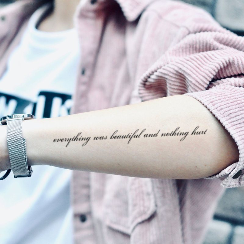 Everything Was Beautiful And Nothing Hurt Temporary Tattoo Sticker (Set of 2) - สติ๊กเกอร์แทททู - กระดาษ สีดำ