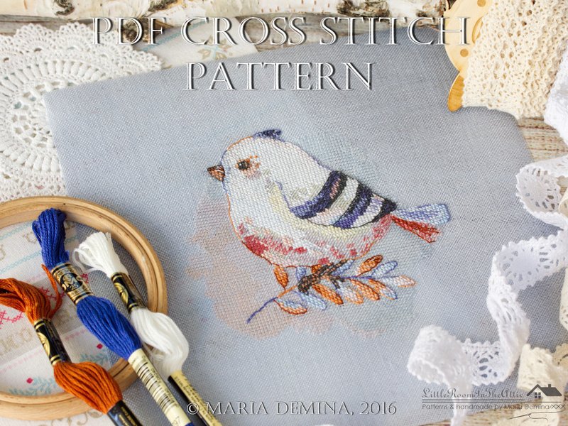 Watercolor Winter Bird PDF cross stitch pattern 鸟十字绣 - 手工藝教學/工具書 - 其他材質 