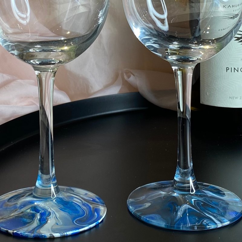 【 漩光之刻 | 海藍韻 】手作葡萄酒杯 紅酒杯 2入 - 酒杯/酒器 - 玻璃 