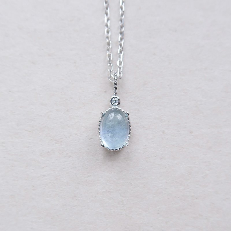/ Echoes / Aquamarine 925 Sterling Silver Natural Stone Necklace Necklace - สร้อยคอ - เงินแท้ สีน้ำเงิน