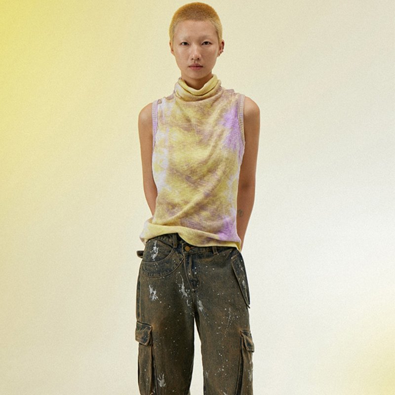 Fine- Ribbed Sleeveless Top 姜黃扎染細羅紋無袖背心 - 背心/無袖上衣 - 其他材質 黃色