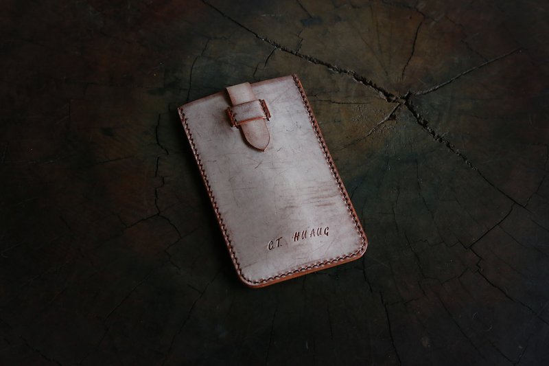 Hand stitched Phone Sleeve,Brushed Wax Leather Phone Sleeve  - เคส/ซองมือถือ - หนังแท้ 