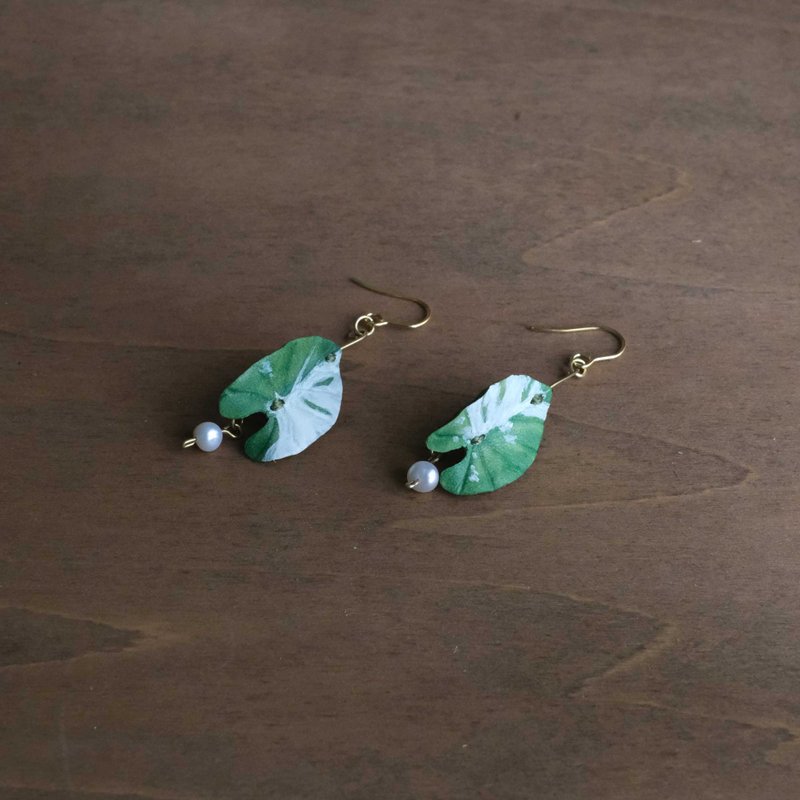 Variegated Alocasia Leather Earrings - Summer Collection - Earrings & Clip-ons - Genuine Leather Green