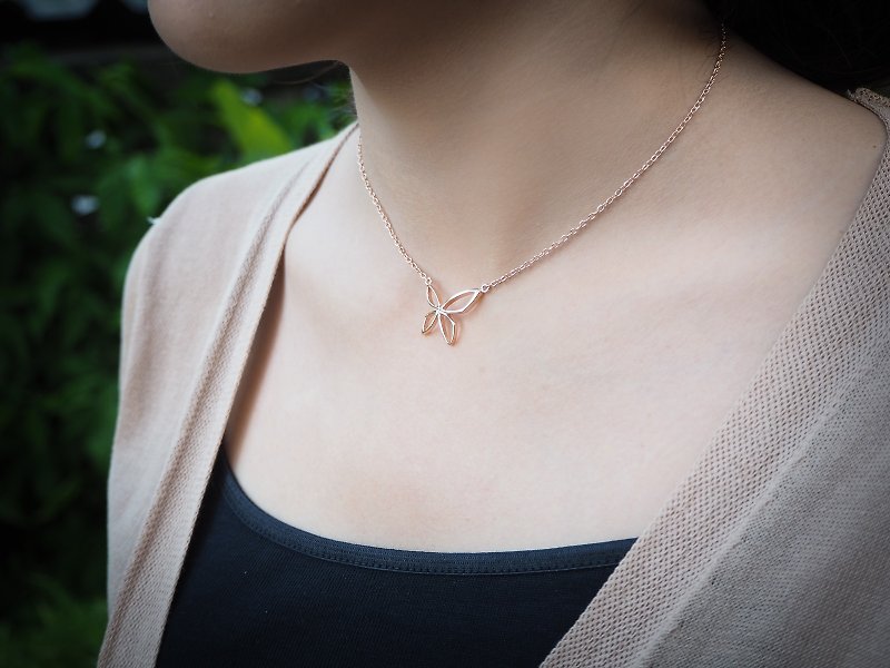 Plain pink gold plated silver butterfly necklace - Necklaces - Sterling Silver Pink