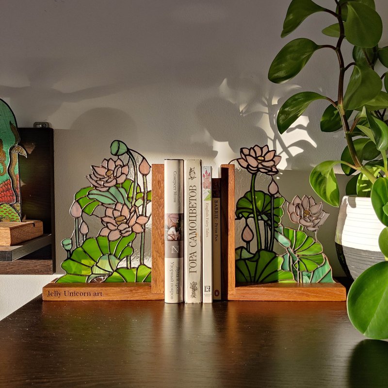 Stained glass bookends with flowers, Flower home decor - 壁貼/牆壁裝飾 - 玻璃 多色