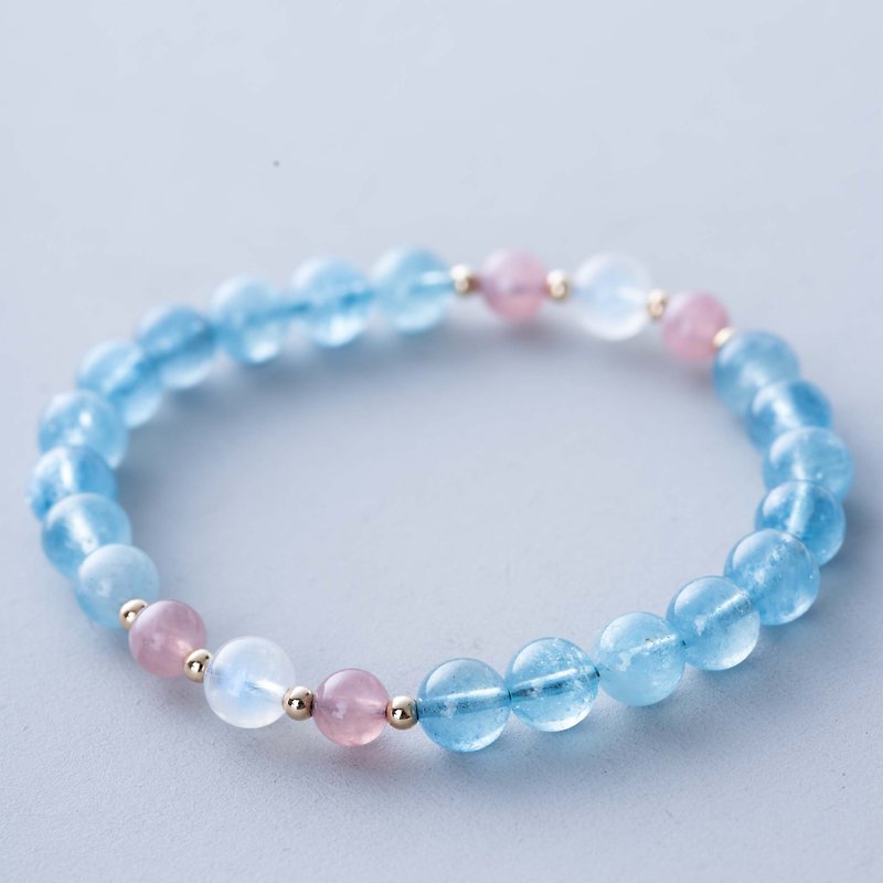 Aquamarine, Moonstone, Rose quartz, 925 Sterling Silver Natural Crystal Bracelet - Bracelets - Crystal Blue