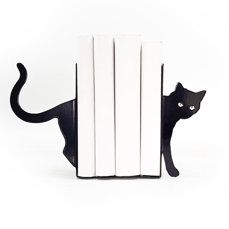 Curious Cat Metal Bookends – Black Minimalist Shelf Decor for Cat Lovers - 擺飾/家飾品 - 其他金屬 黑色