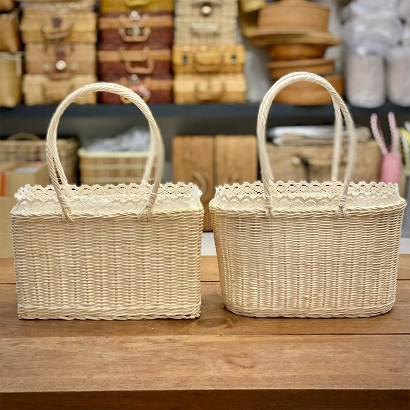 Square and oval woven rattan basket bag set - Shelves & Baskets - Other Materials 