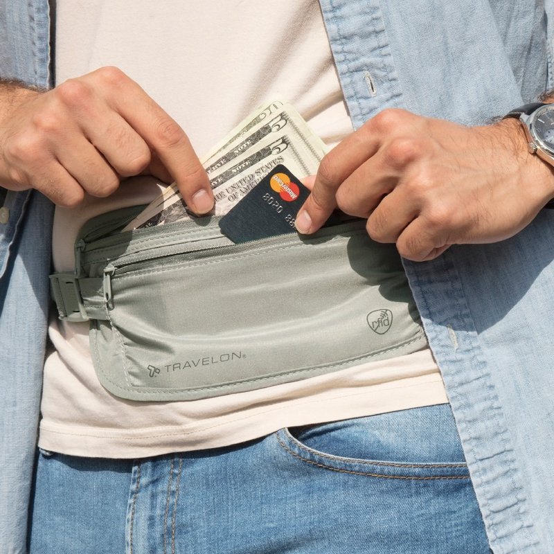 【TRAVELON】雙層防盜貼身腰包(灰) | RFID 防割 防搶 貼身包 - 側背包/斜孭袋 - 聚酯纖維 灰色