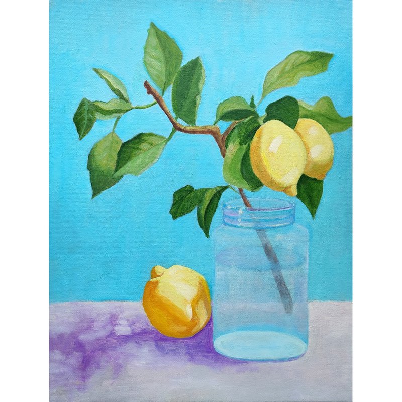 Lemon Original Oil Painting Kitchen Art Fruit Wall Art Citrus 手工油畫 油畫原作 - 海報/掛畫/掛布 - 其他材質 多色