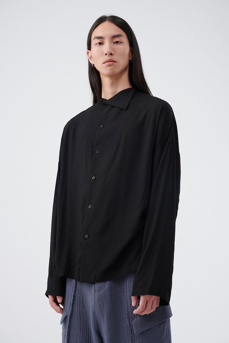 Asymmetrical Collar Shirt - Men's Shirts - Other Man-Made Fibers Black