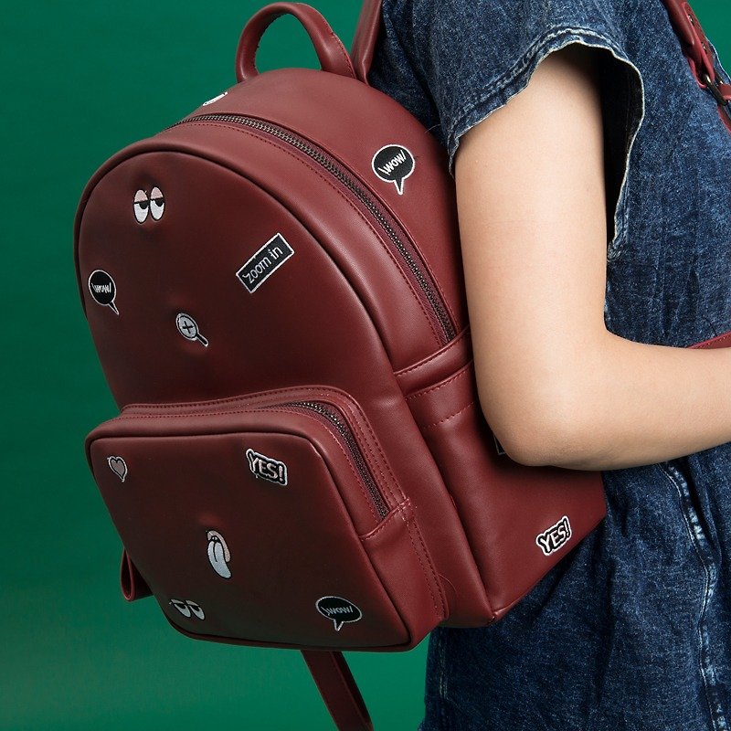 kiitos ICON Series Leather Backpack - Red Enlargement # Fast Delivery # - กระเป๋าเป้สะพายหลัง - หนังแท้ สีแดง