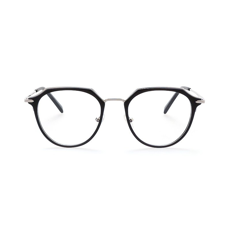 棱角多邊複合眼鏡│層次設計-黑銀【德國OBE彈弓不夾臉】 - 眼鏡/眼鏡框 - 不鏽鋼 銀色