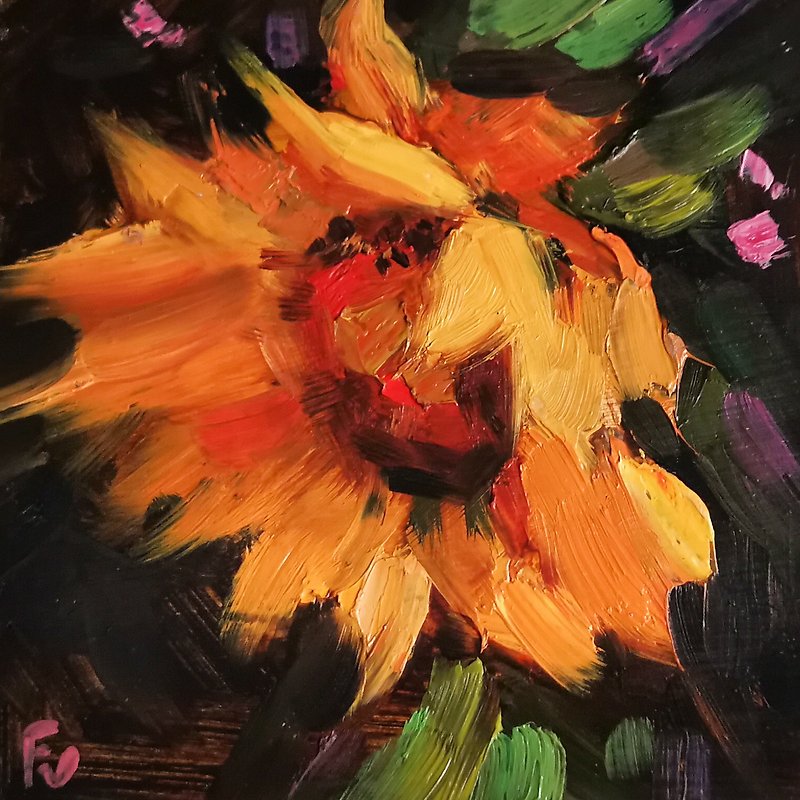 Sunflower Painting Texas Original Art Flower Oil Painting Fine Art by Verafe - 掛牆畫/海報 - 其他材質 橘色