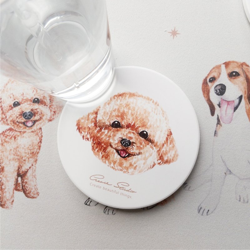 Ceramic absorbent coasters poodle animal coasters dog coasters - Coasters - Pottery Brown