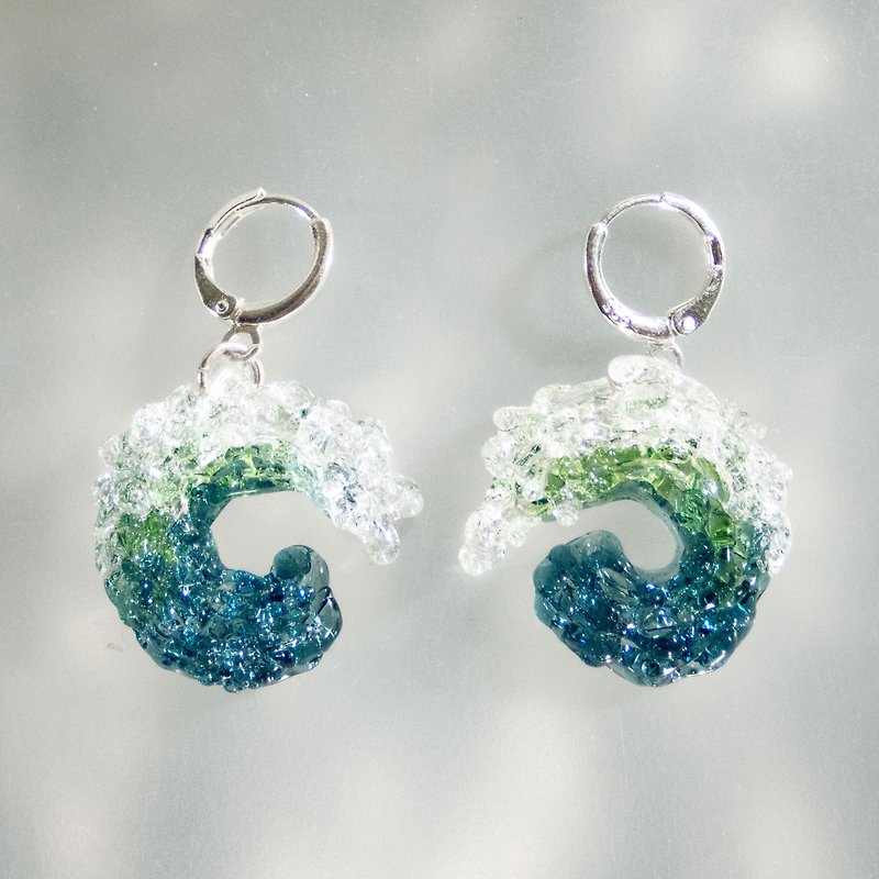 Dangle Earrings: The Spiral Glass Wave - ต่างหู - แก้ว สีน้ำเงิน