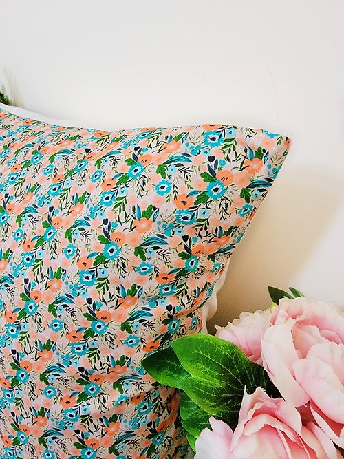 hazelnut 北歐風格橘色淺綠花圖案抱枕靠枕靠墊枕套