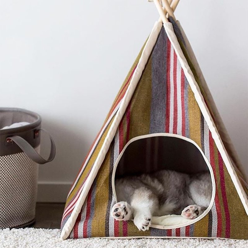 狗屋 貓屋 地平線金字塔帳篷(林地卡其) 床墊設計 - 寵物床 - 環保材質 