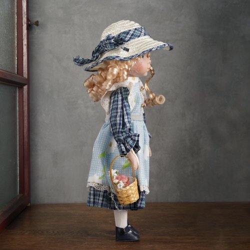 オランダのヴィンテージセラミックブルー目の人形/ヨーロッパの古い