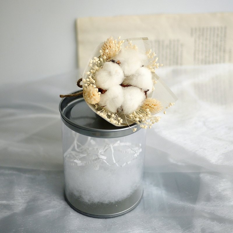 伊登花室 單朵棉花 花罐禮盒 手綁小花束 - 乾燥花/永生花 - 植物．花 白色