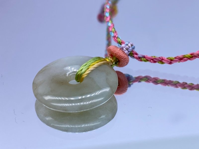 期間限定 - 翡翠平安扣配手編頸繩 - 項鍊 - 寶石 