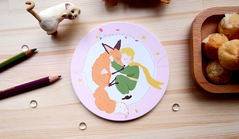 Ture love Little Prince loved fox coaster + postcards - Coasters - Porcelain Pink