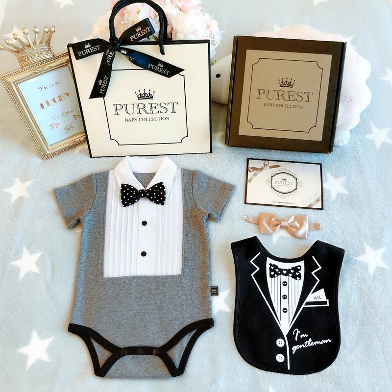 British Royal Double Bow Tie Little Gentleman Luxury Classic Baby Gift Set Baby Moon Gift-Gray - Baby Gift Sets - Cotton & Hemp 