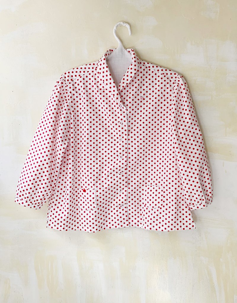 Long-sleeved shirt - red dots integrated into it - Women's Shirts - Cotton & Hemp 