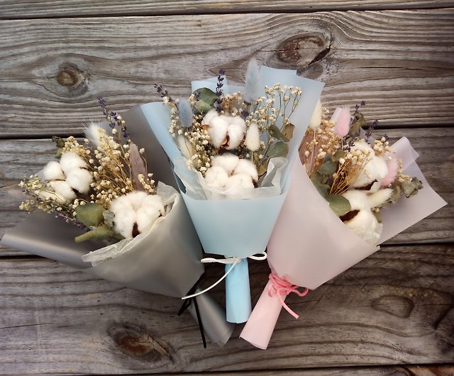 棉花朵朵 乾燥花花束乾燥花五色可選棉花花束 設計館與實花 乾燥花 永生花 Pinkoi