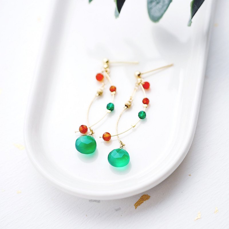 Natural green jade and Stone colorful earrings - Earrings & Clip-ons - Gemstone Green