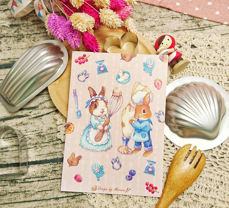烘焙兔兔-厚水彩紙明信片 - 心意卡/卡片 - 紙 多色