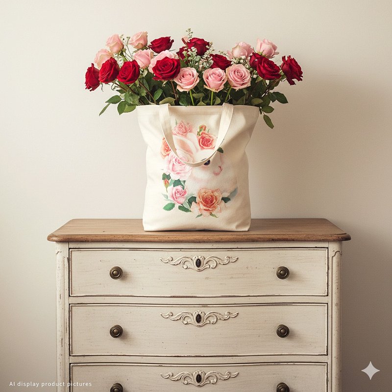 花兔帆布袋(C款.玫瑰花) - 側背包/斜孭袋 - 棉．麻 