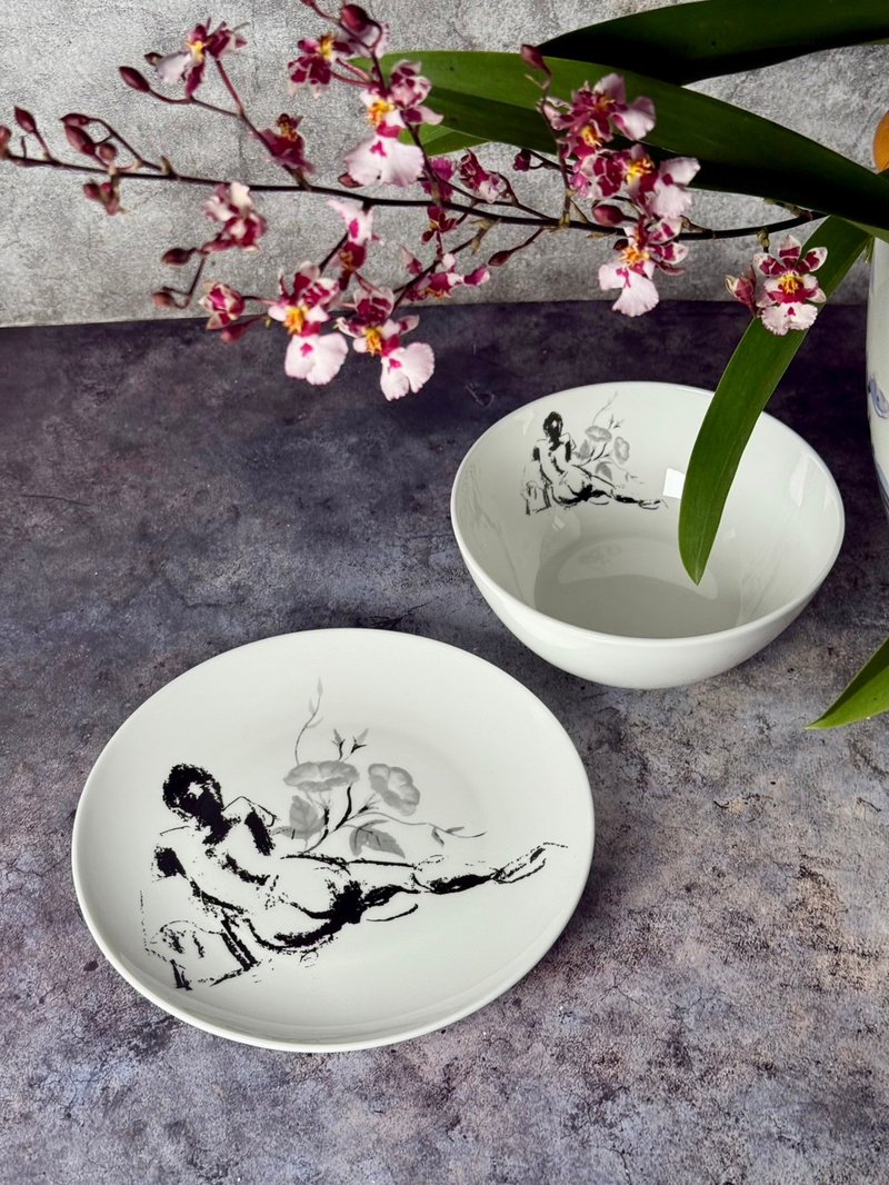 Fu Zi Tableware Set - One Bowl, One Plate - Cutlery & Flatware - Porcelain White