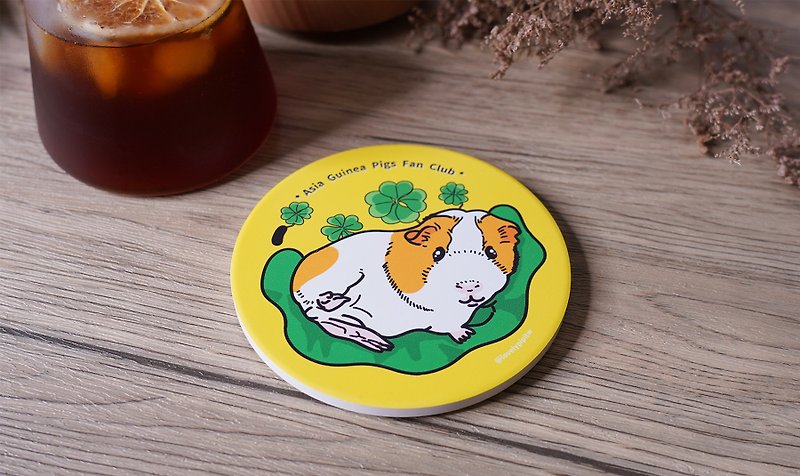 Guinea Pigs Fan Club Lazy Guinea Pig Coaster / Ceramic Coaster - Coasters - Pottery Yellow