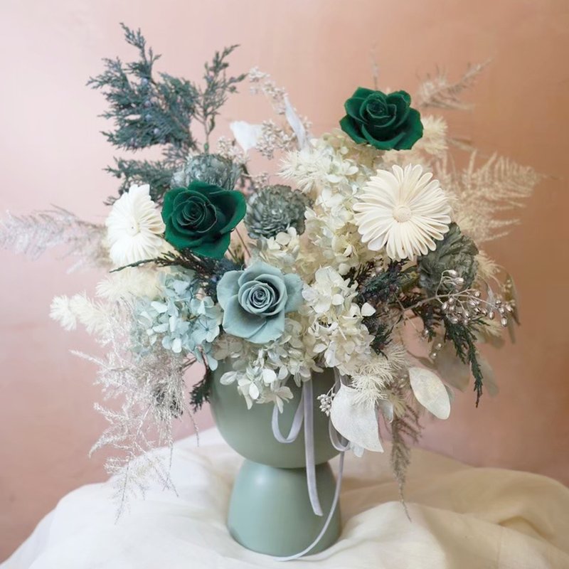 橄綠系 永生玫瑰盆花 - 乾燥花/永生花 - 植物．花 綠色