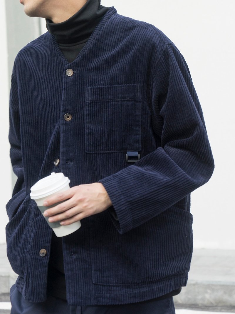 ผ้าฝ้าย/ผ้าลินิน เสื้อโค้ทผู้ชาย - 【Off-season sale】Winter corduroy V-neck jacket retro casual work jacket VINTAGE