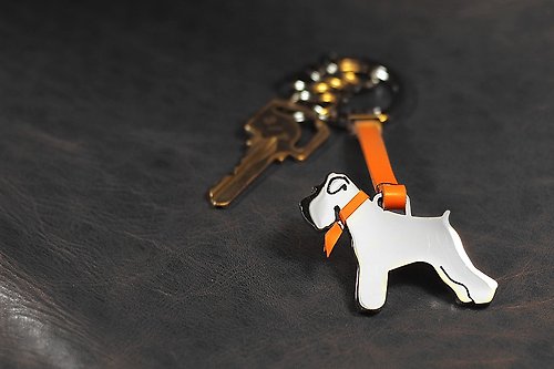 CHIC DOG 時髦狗 造型不鏽鋼皮革鑰匙圈(含刻字)-狗/貓