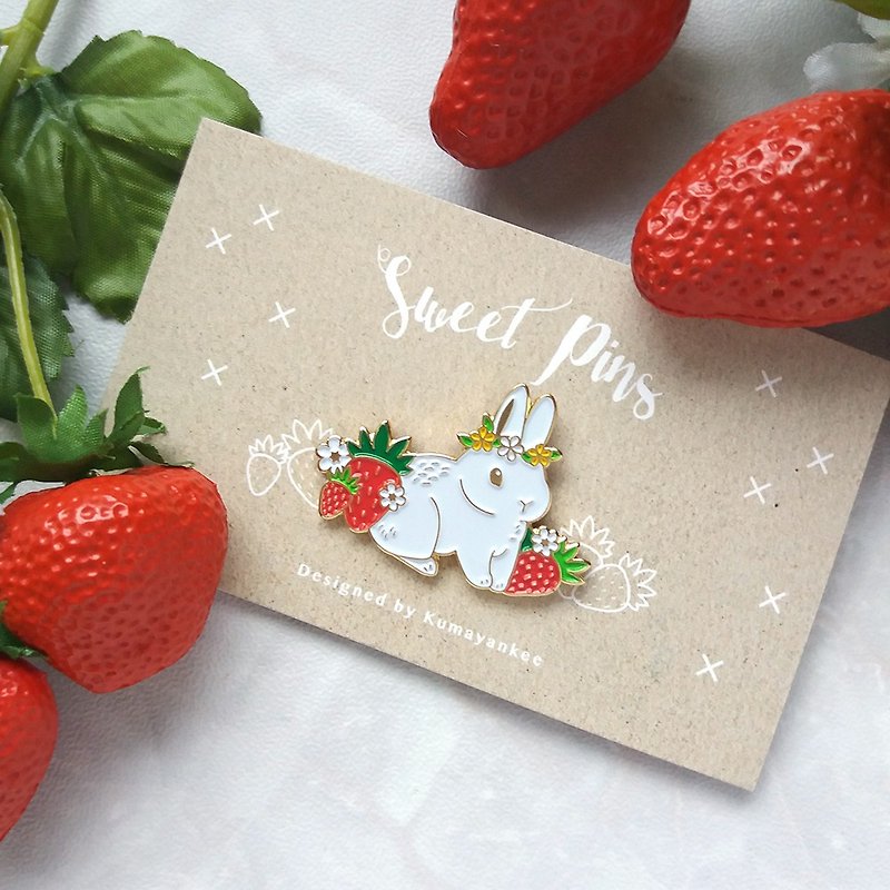 Strawberry Bunny Metal Brooch - Brooches - Other Metals 