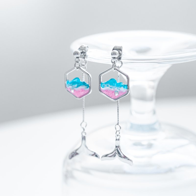 Pink Beach Series | Dolphin Swim 925 Silver Changeable Clip-On - Earrings & Clip-ons - Resin Pink