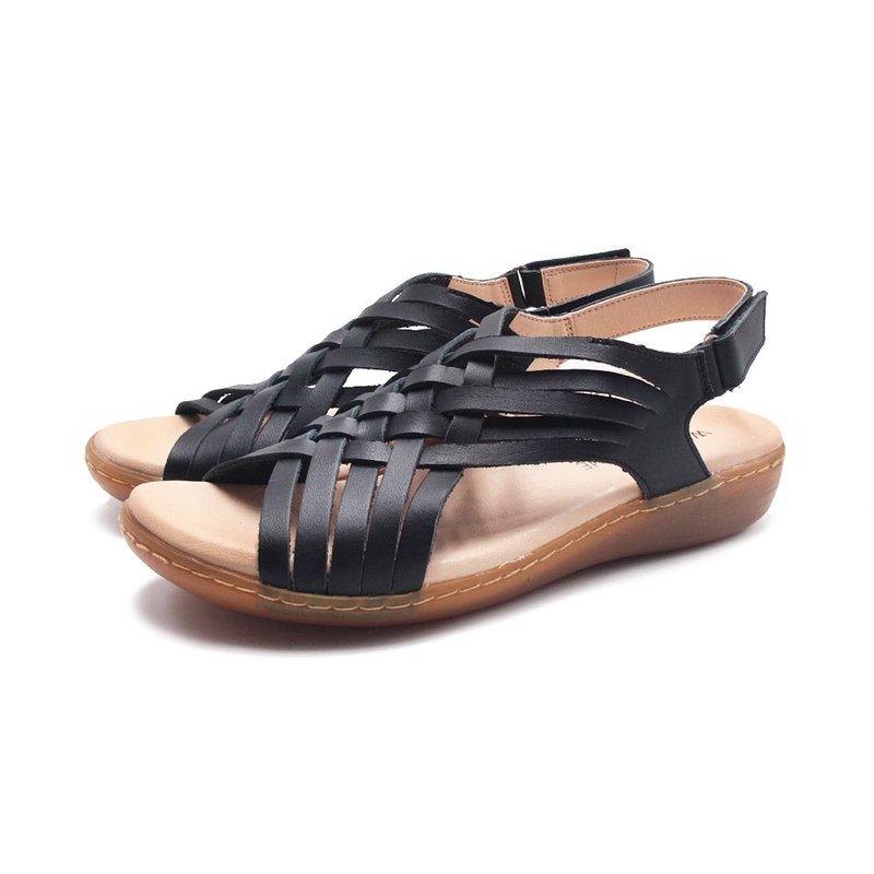 WALKING ZONE MIT Genuine Leather Cross Devil Felt Sandals Women's Shoes - Black - Sandals - Genuine Leather 