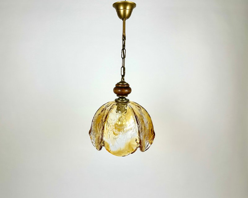 Chandelier Carlo Nason Mazzega Murano Glass Suspension Chandelier, Italy, 70s - Lighting - Glass Yellow