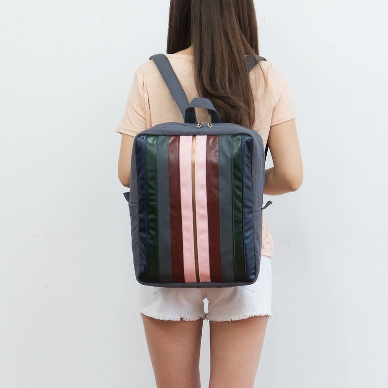 Patchwork Business Laptop Backpack - Backpacks - Genuine Leather Multicolor