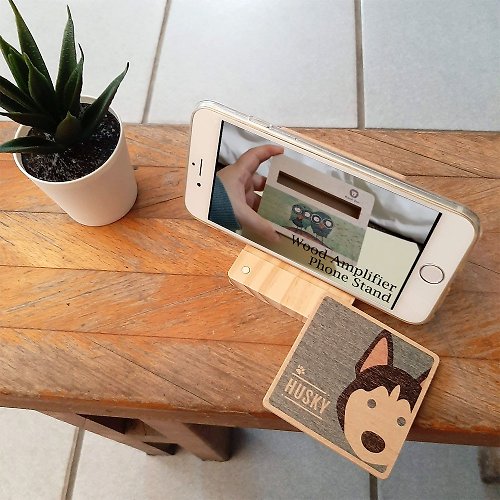 PRINT+SHAPE AR萌狗系列 木質多功能方塊手機架 哈士奇 客製化禮物 鏡子
