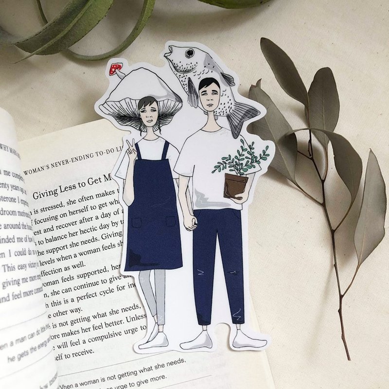 蘑菇小姐和魚先生vol.1 磨砂防潑水大貼紙 - 貼紙 - 紙 多色