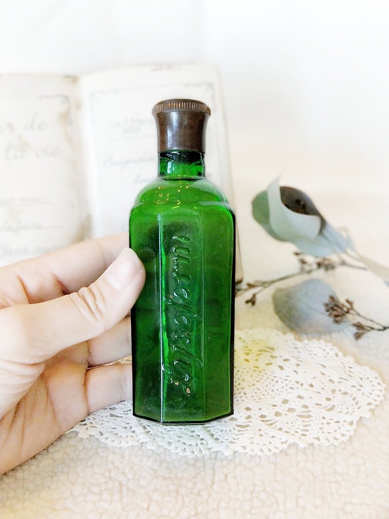 [Good day fetish] Germany VINTAGE/Lysoform green glass bottle - Items for Display - Glass Green
