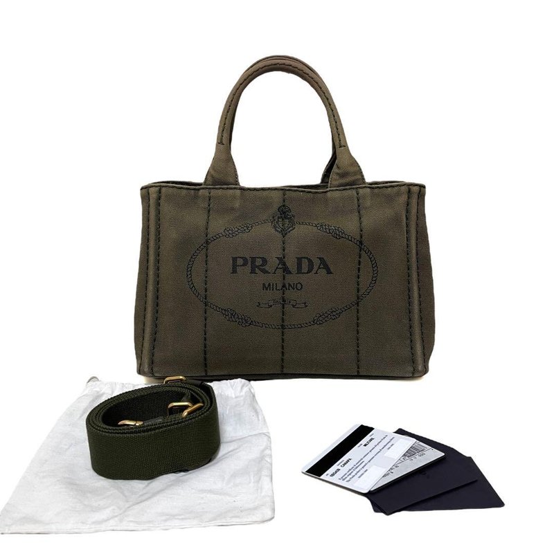 PRADA プラダ カナパ 2way トートバッグ ハンドバッグ キャンバス カーキ 1BG439 - 手提包/手提袋 - 棉．麻 綠色